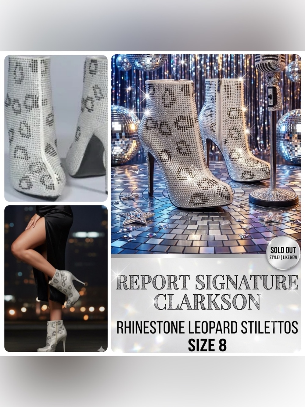 Rare Report Signature Clarkson Rhinestone Embellished Ankle Boots / Booties Sz 8